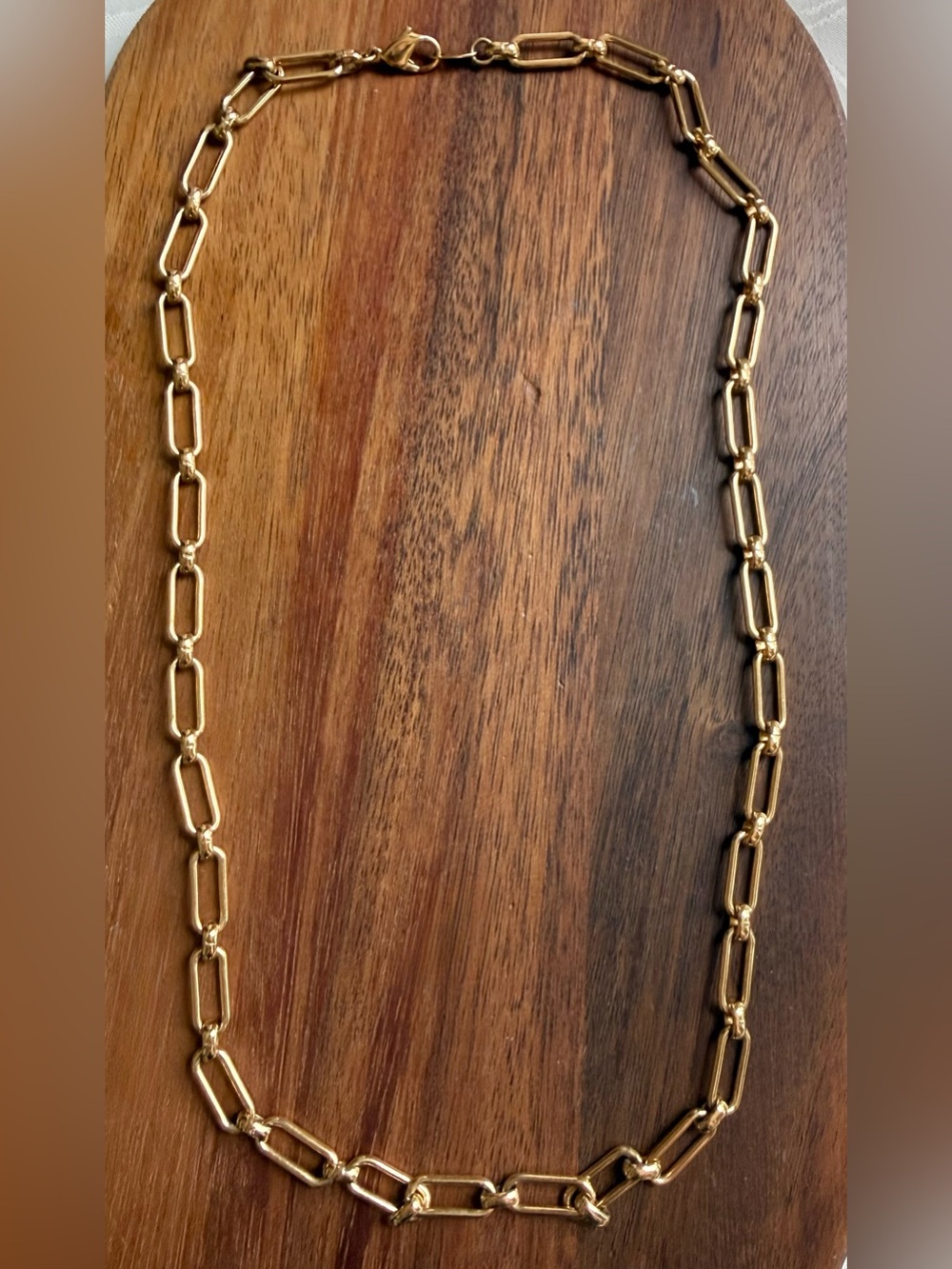 Gold Tone Paper Clip Rectangular Link Necklace - Women Jewelry Chain 24”